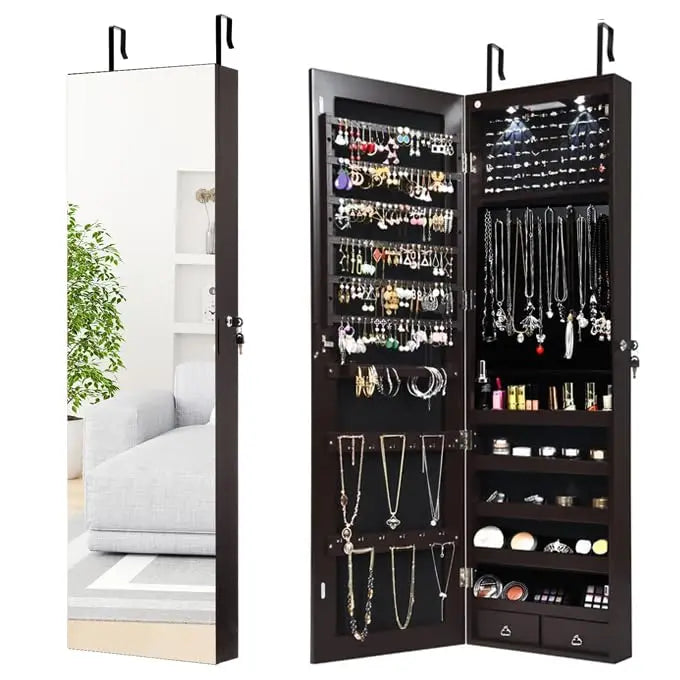 XIAOLANG Full Length Mirrored Jewelry Armoire With LED Lights