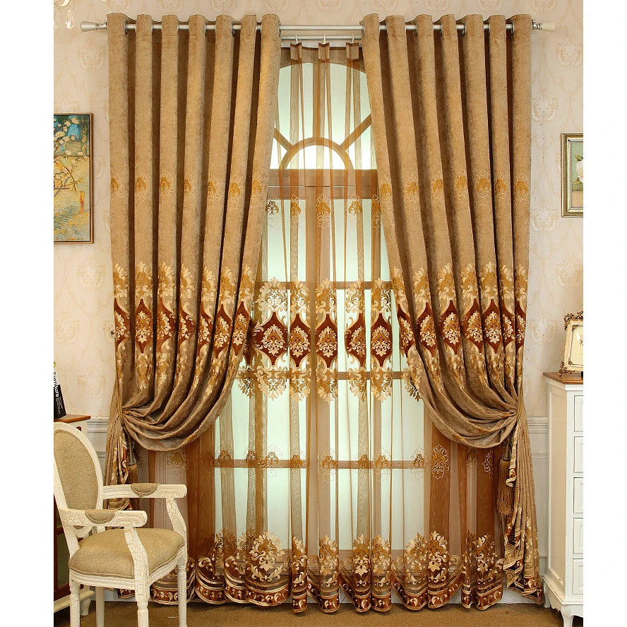 Luxury Embroidered Chenille Light Blocking Window Curtains