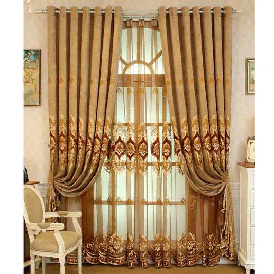 Luxury Embroidered Chenille Light Blocking Window Curtains