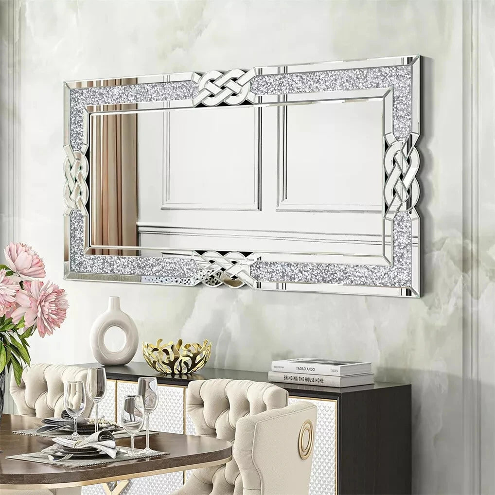 Wisfor Crushed Diamond Rectangular Wall Mirror With Decorative Frame