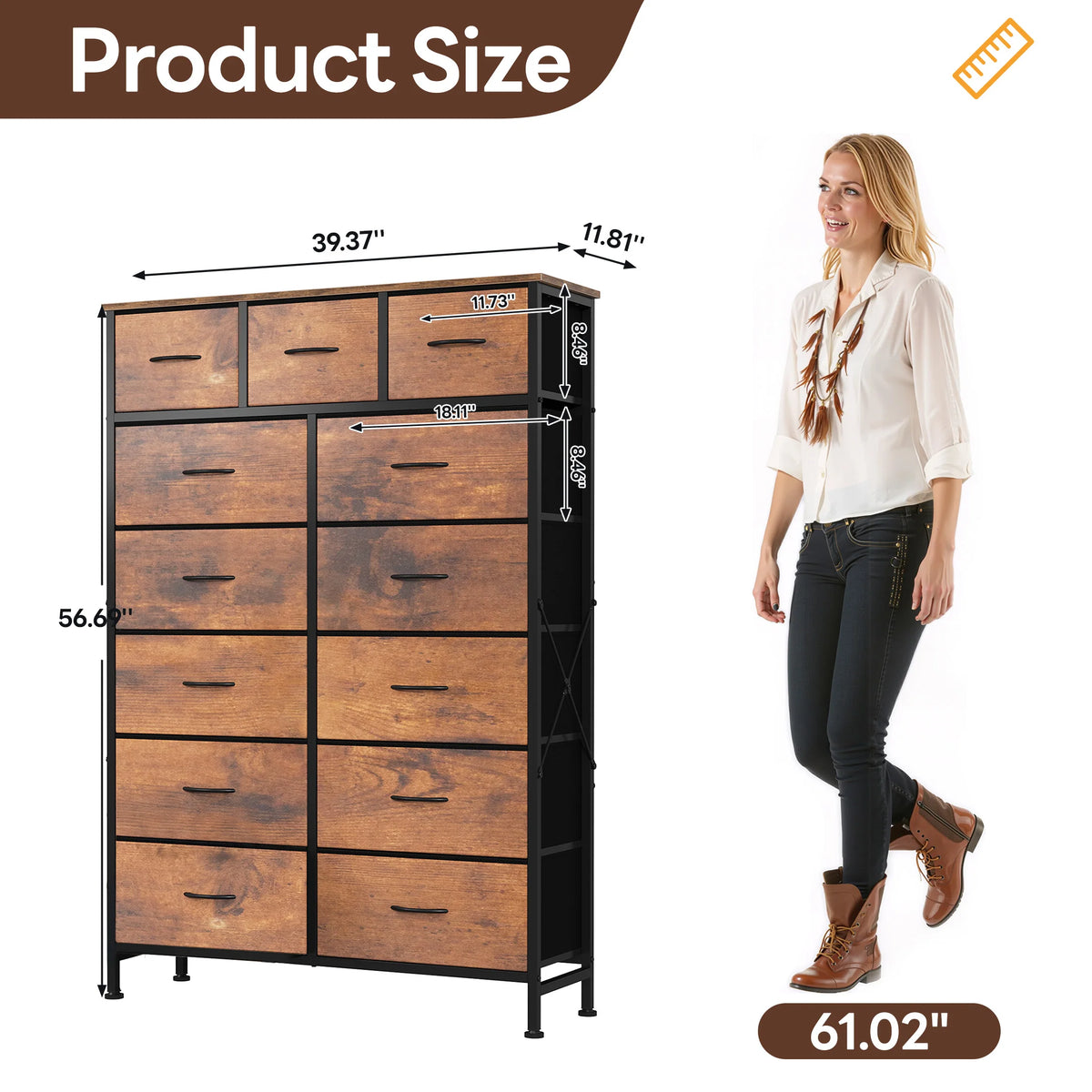 JHK Modern Fabric Drawers Dresser Steel Frame Cabinet