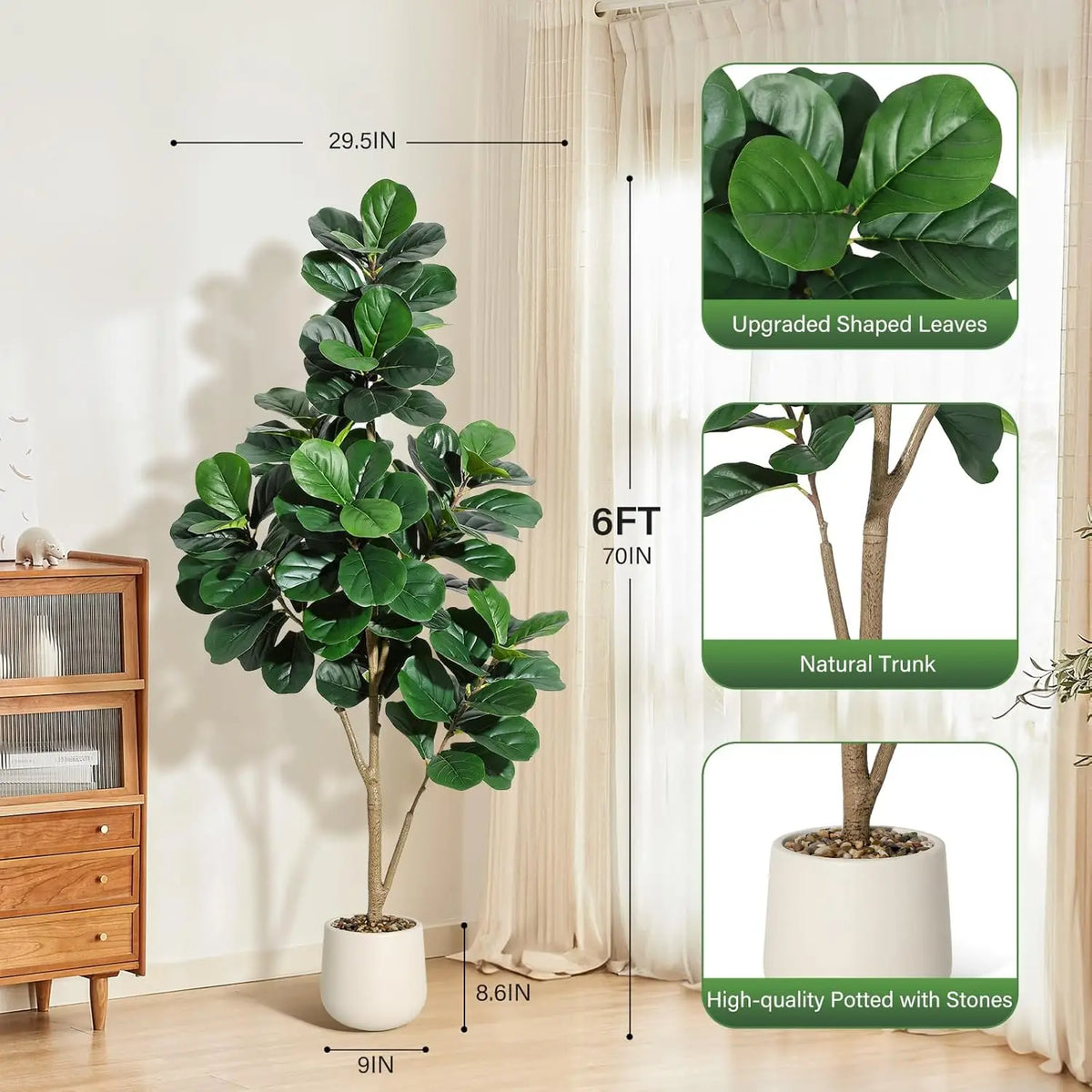 HiMiss Artificial Fiddle Leaf Fig Tree For Home Decor