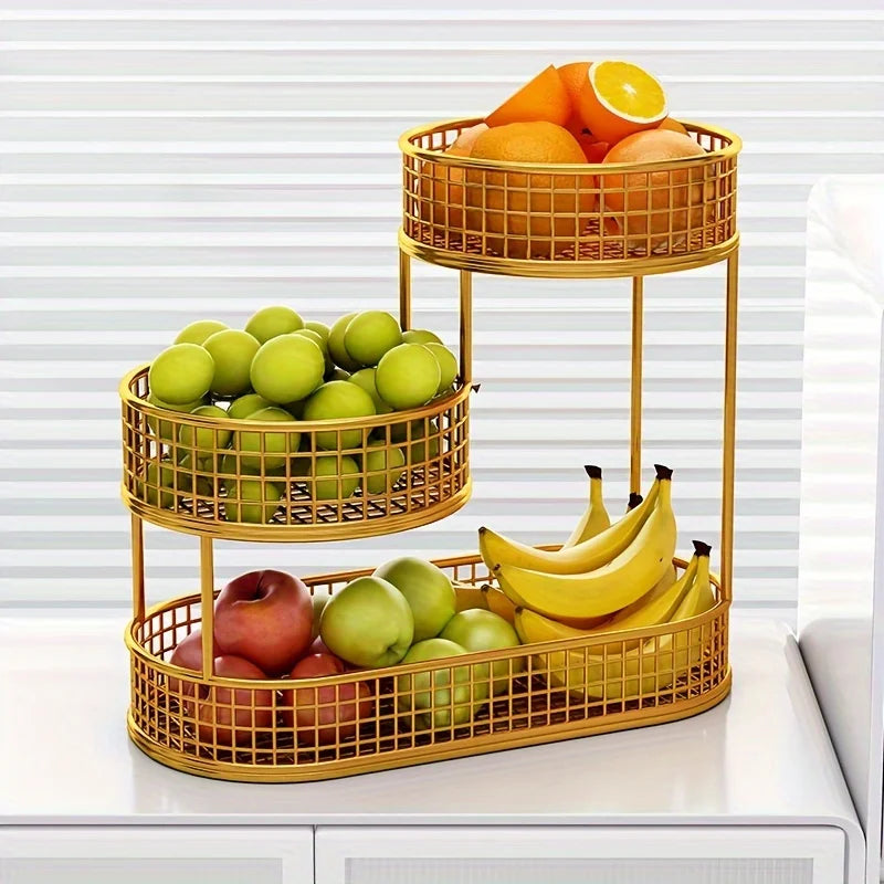 Stainless Steel Multilayer Fruit Basket Round Metal Display Rack