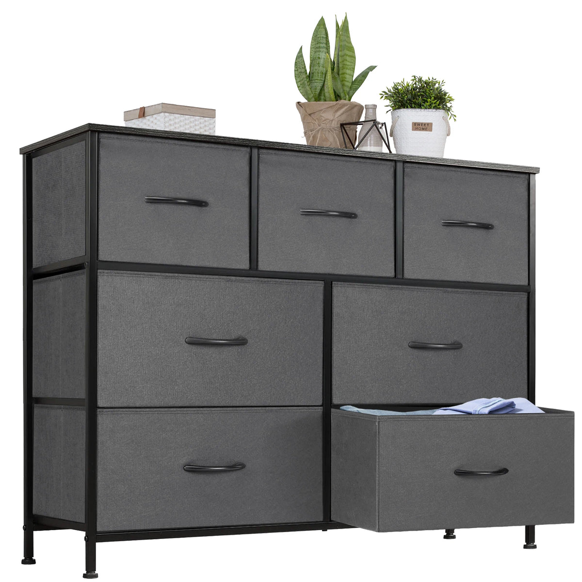 JHK Wood Bed With Seven Drawer Storage Organizer