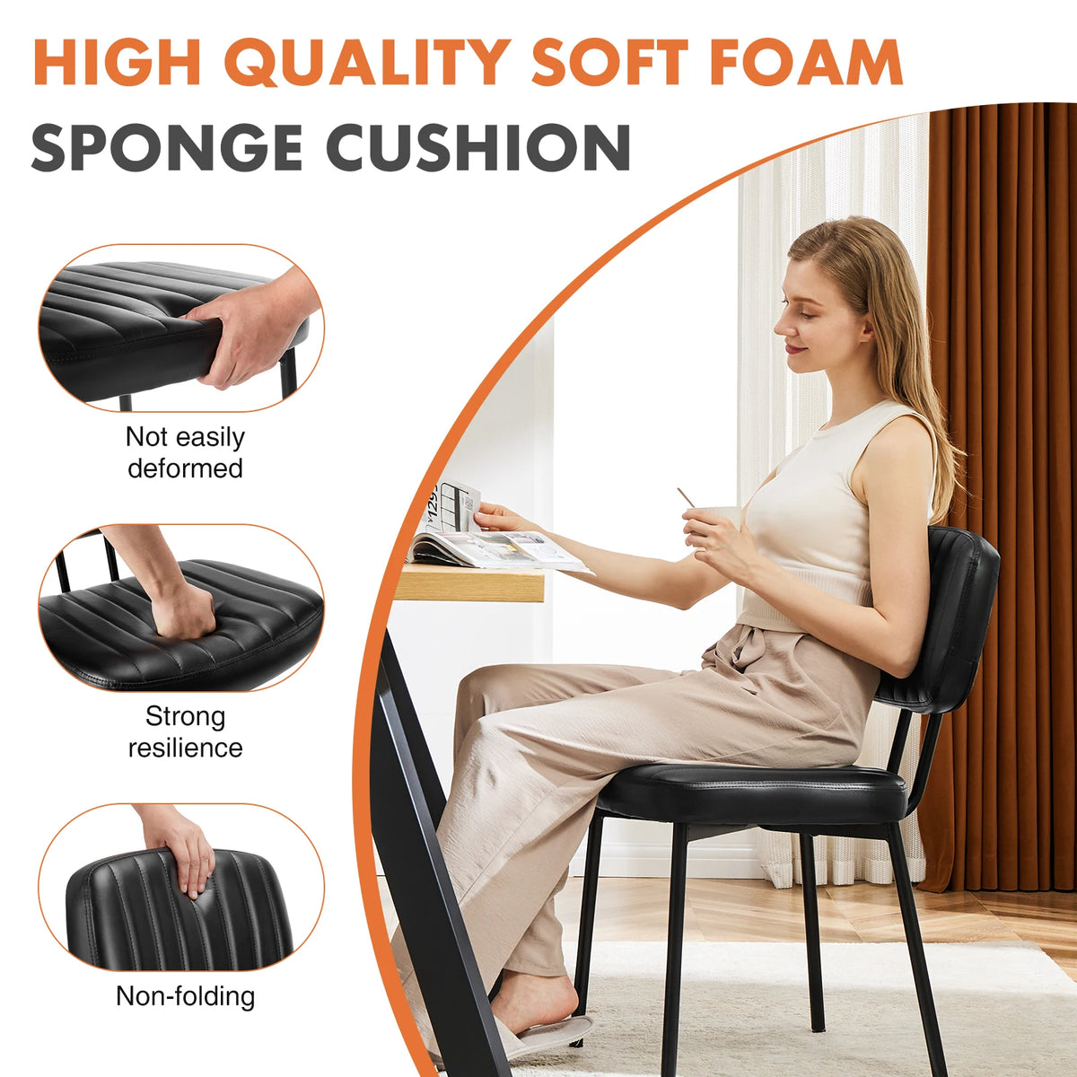 JHK Modern Faux Leather Dining Chairs Set With Comfortable Lumbar Support