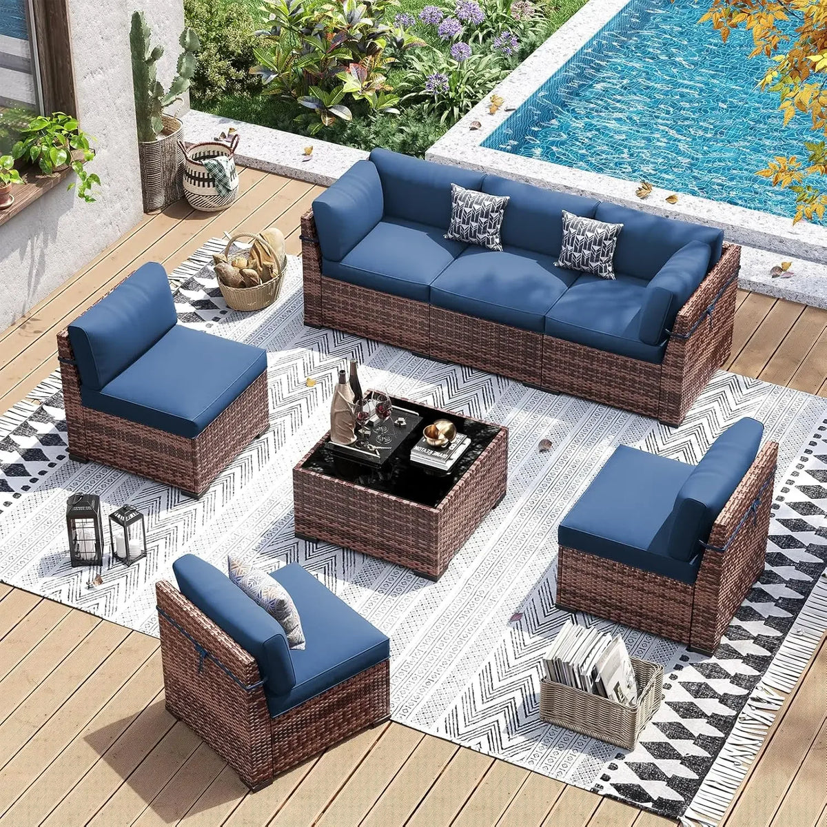 Modern Outdoor Wicker Patio Conversation Furniture Set