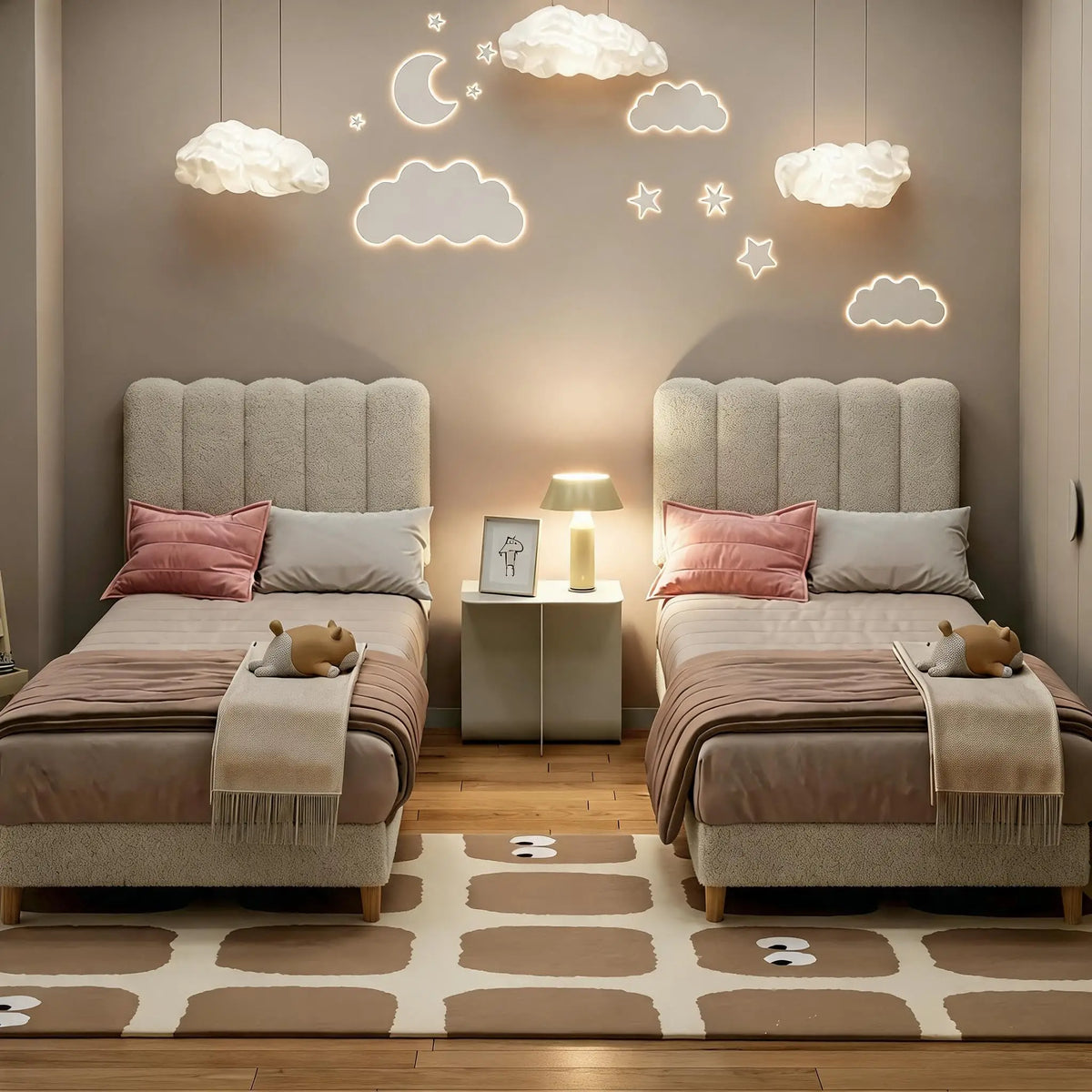 Modern Upholstered Platform Bed With Wave Headboard And Wooden Slats