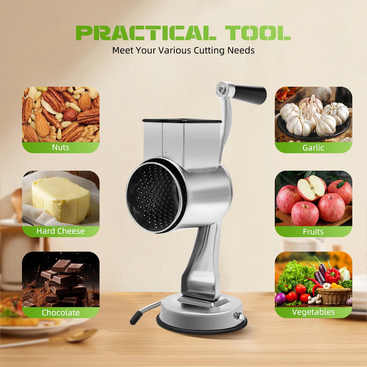 Stainless Steel Rotary Grater With Five Blades Vegetable Shredder