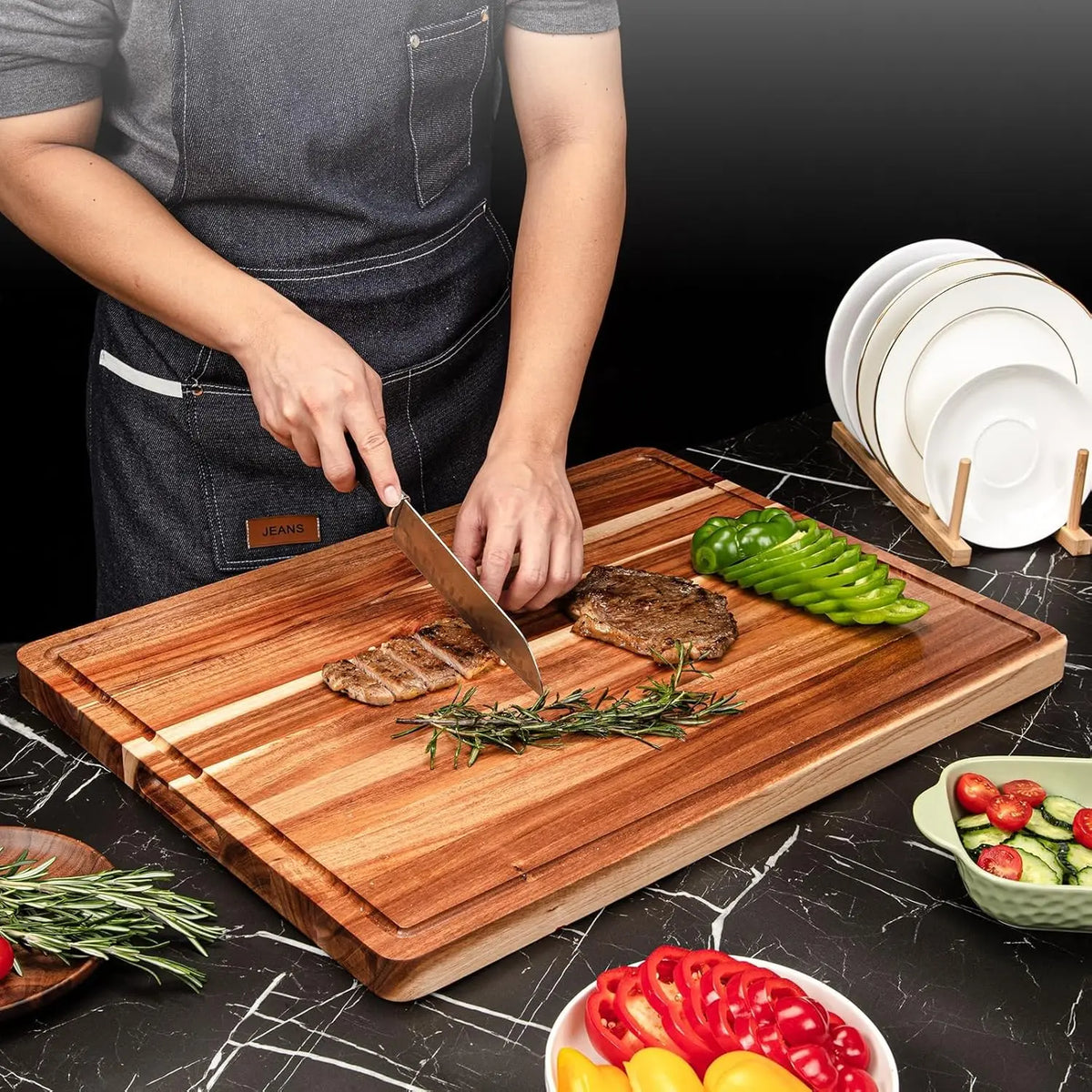 TWISTER.CK Reversible Wood Cutting Board With Juice Groove Handle