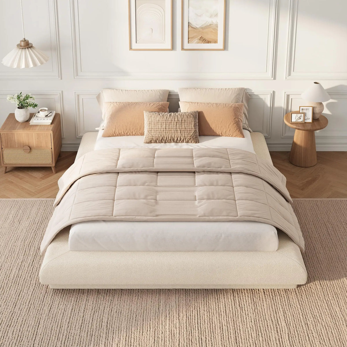 HiMISS Upholstered Cloud Platform Bed Frame With Metal Slats