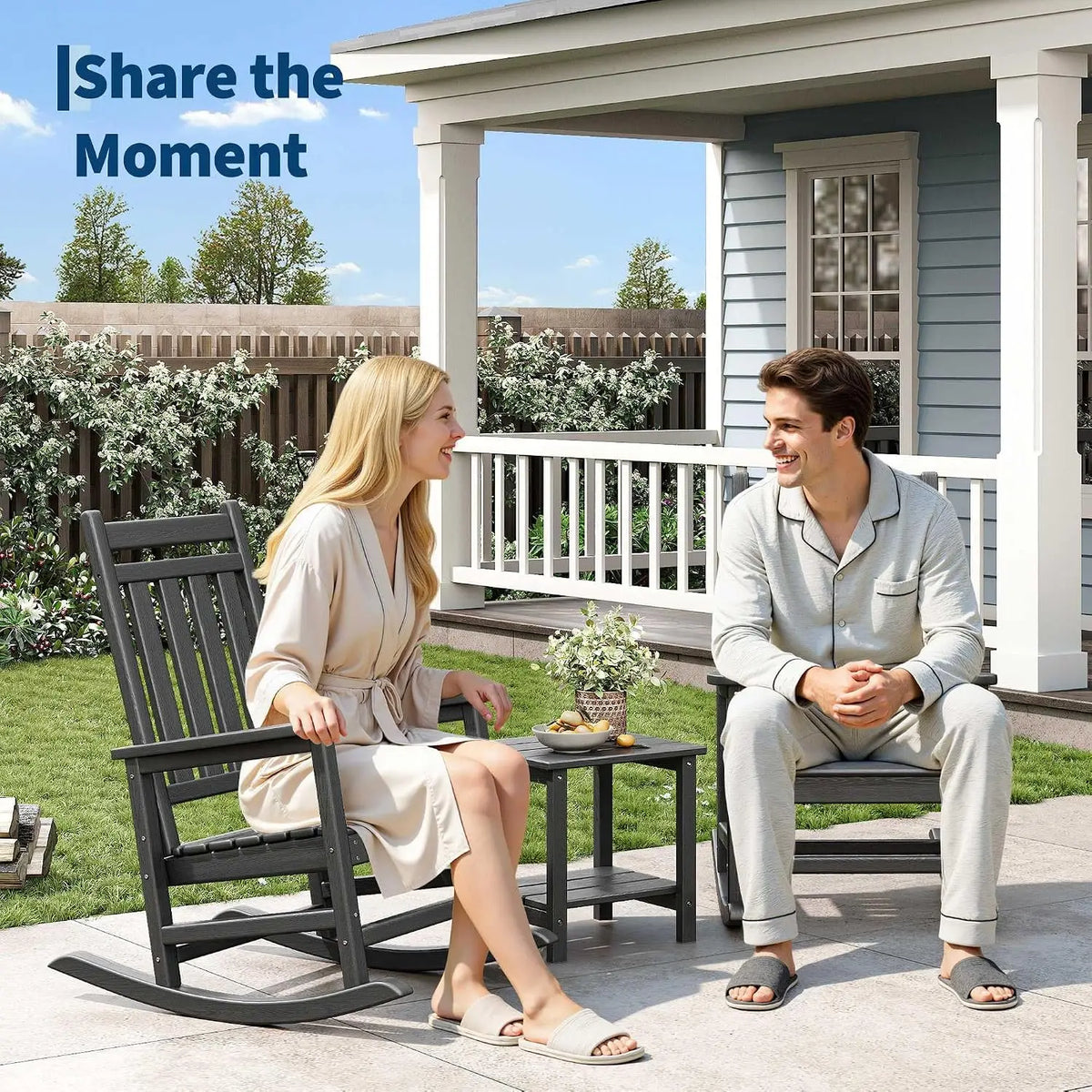 Garvee Rosewood Rocking Chair With Side Table For Patio Lounge