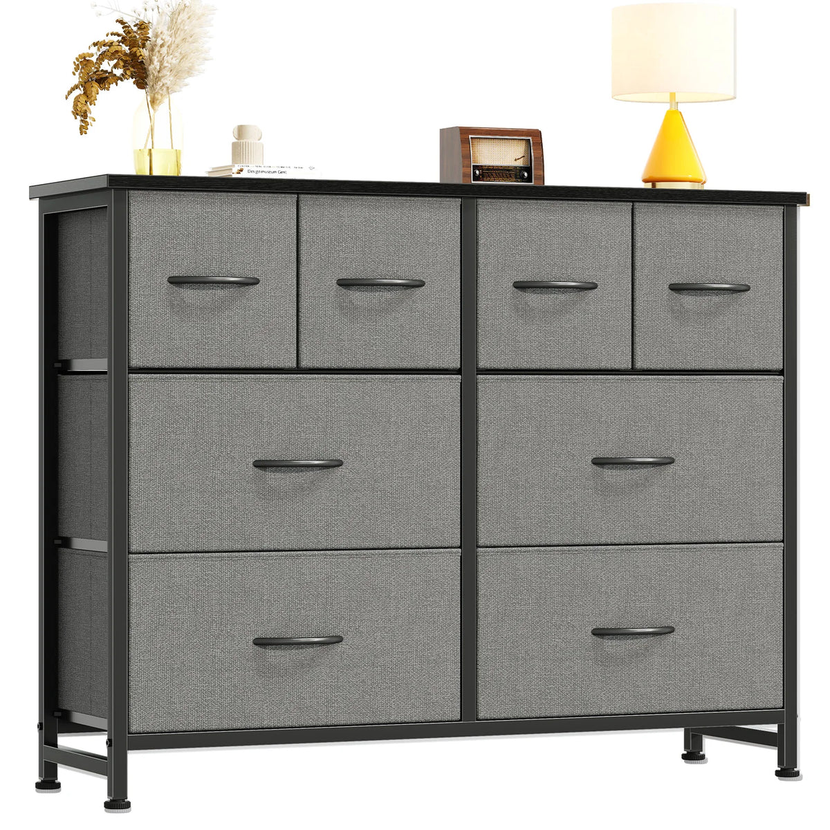 JHK Modern Fabric Drawers Dresser With Wood Top