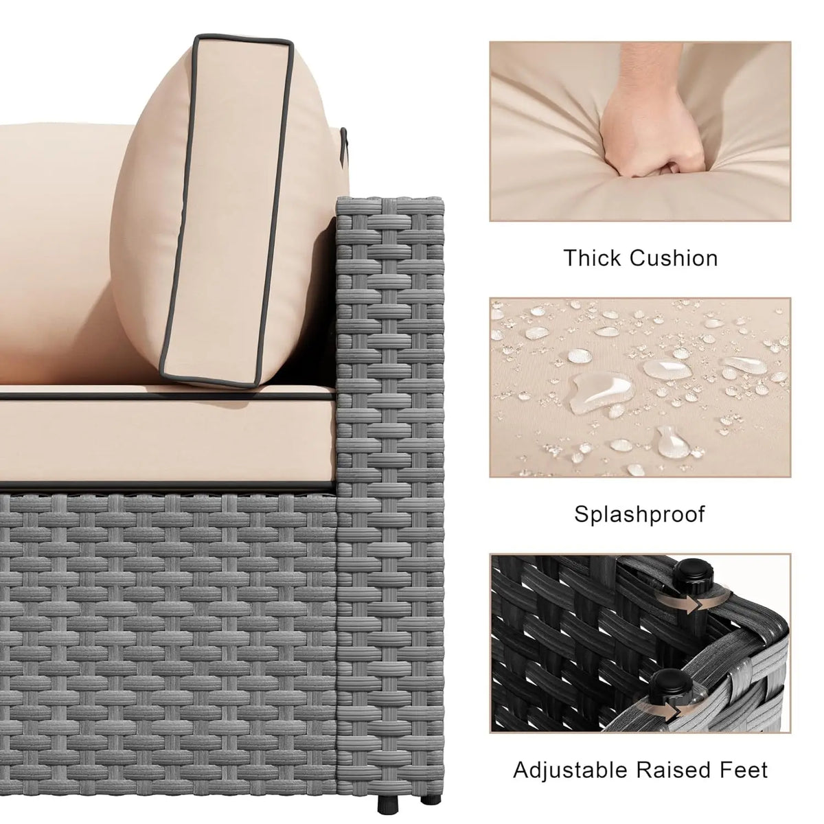 Modern Outdoor Patio Modular Rattan Sofa With Coffee Table