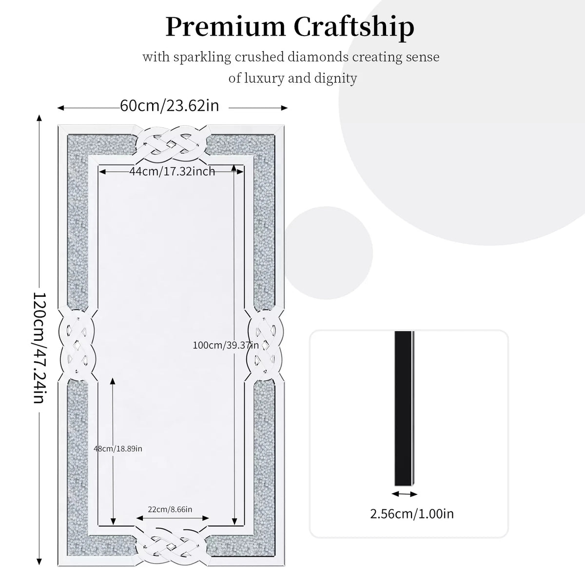 Wisfor Crushed Diamond Rectangular Wall Mirror With Decorative Frame