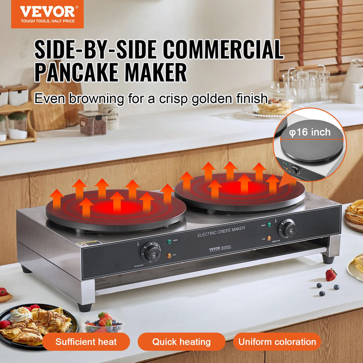 SucceBuy Commercial Electric Crepe Maker With Temperature Control