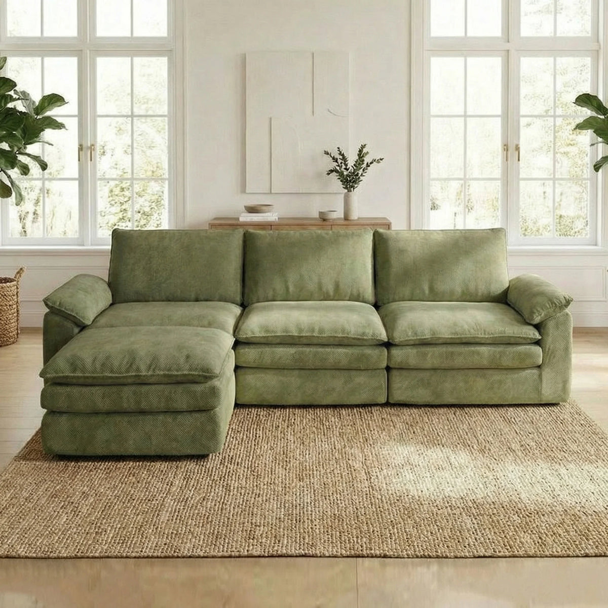 L Shaped Chenille Cloud Sofa With Chaise Lounge Modular Sectional