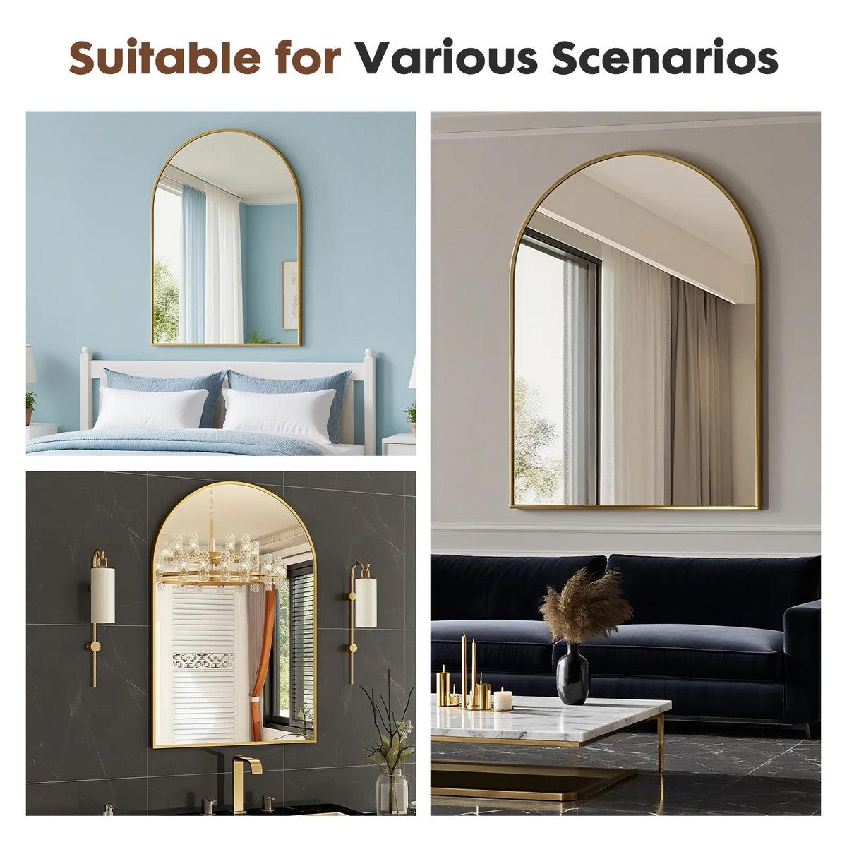 JHK Modern Arched Metal Framed Wall Mirror With Matte Finish