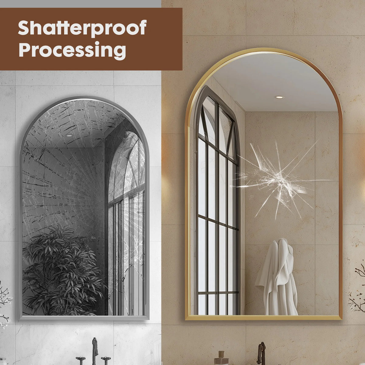 JHK Modern Arched Metal Framed Wall Mirror With Matte Finish