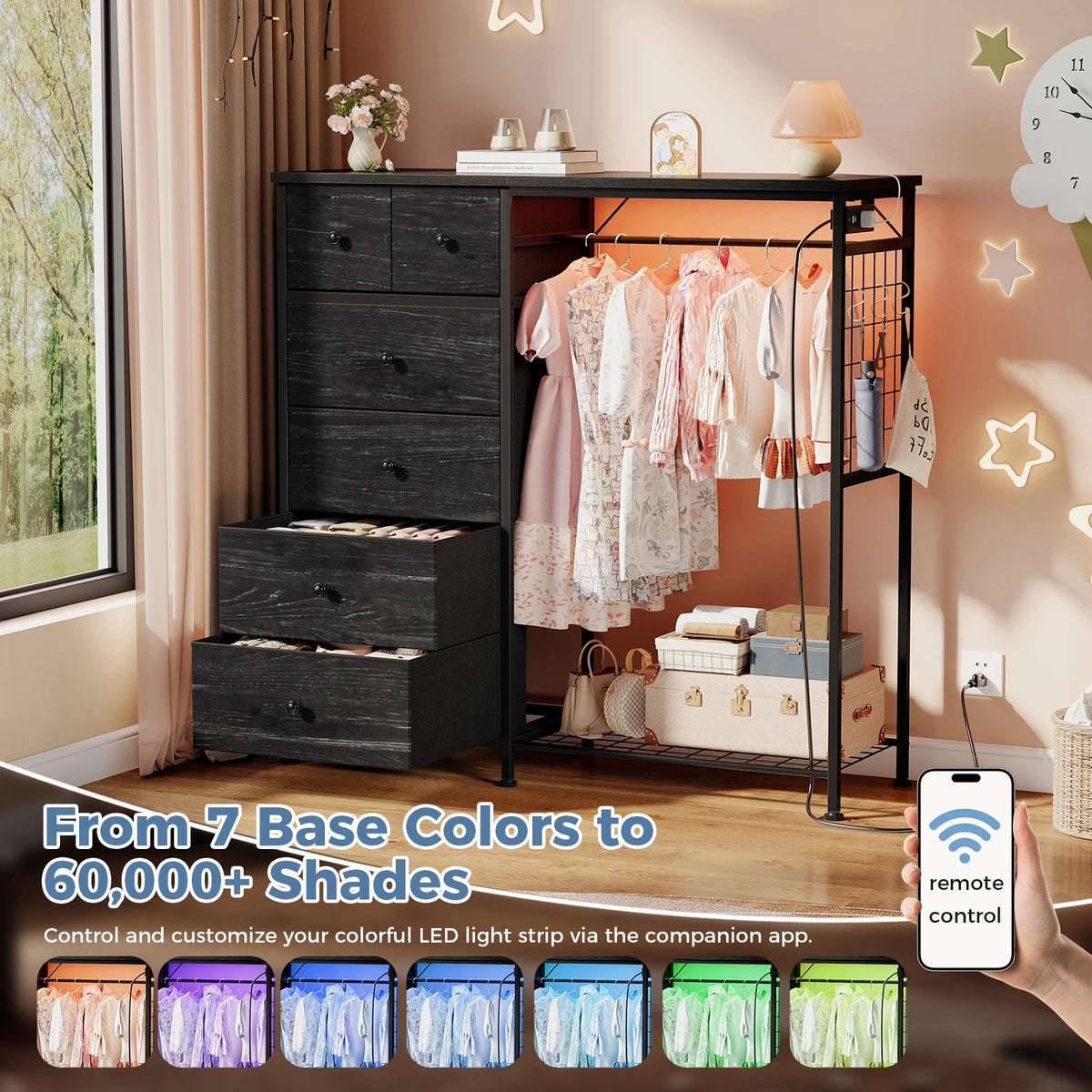 Jhk 6 Drawer Fabric Dresser Hanging Rack Charging Station