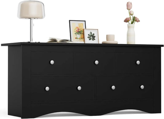 Wooden Five Drawer Bedroom Dresser Versatile Living Room Storage Cabinet