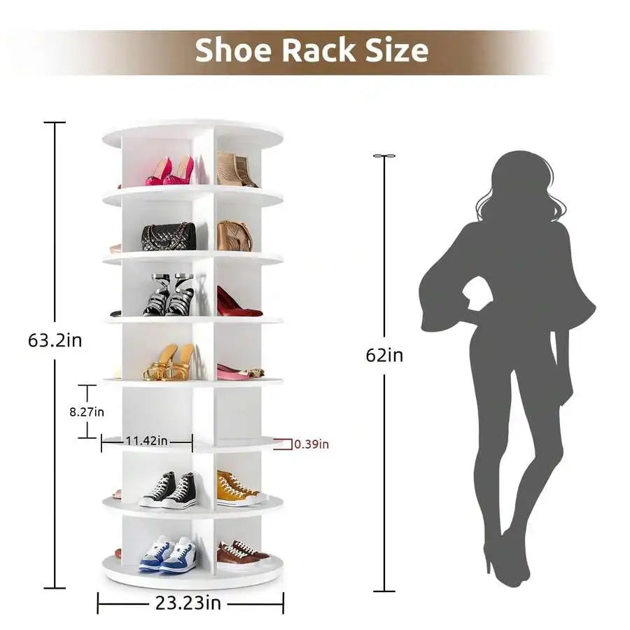 Rotating Shoe Rack Tower With Revolving Base And Storage Shelves