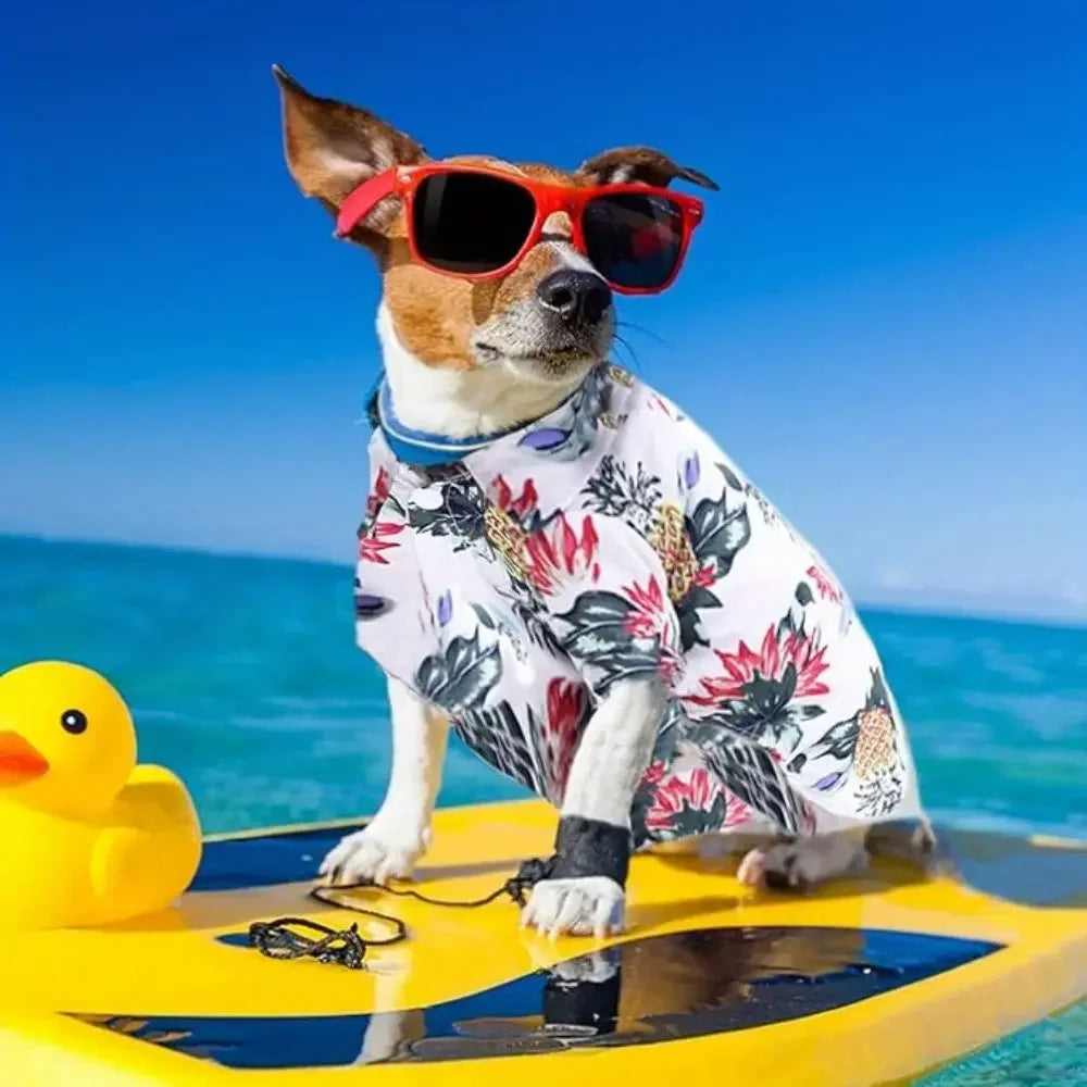 Hawaiian Floral Pet Shirts Breathable Summer Dog And Cat Apparel