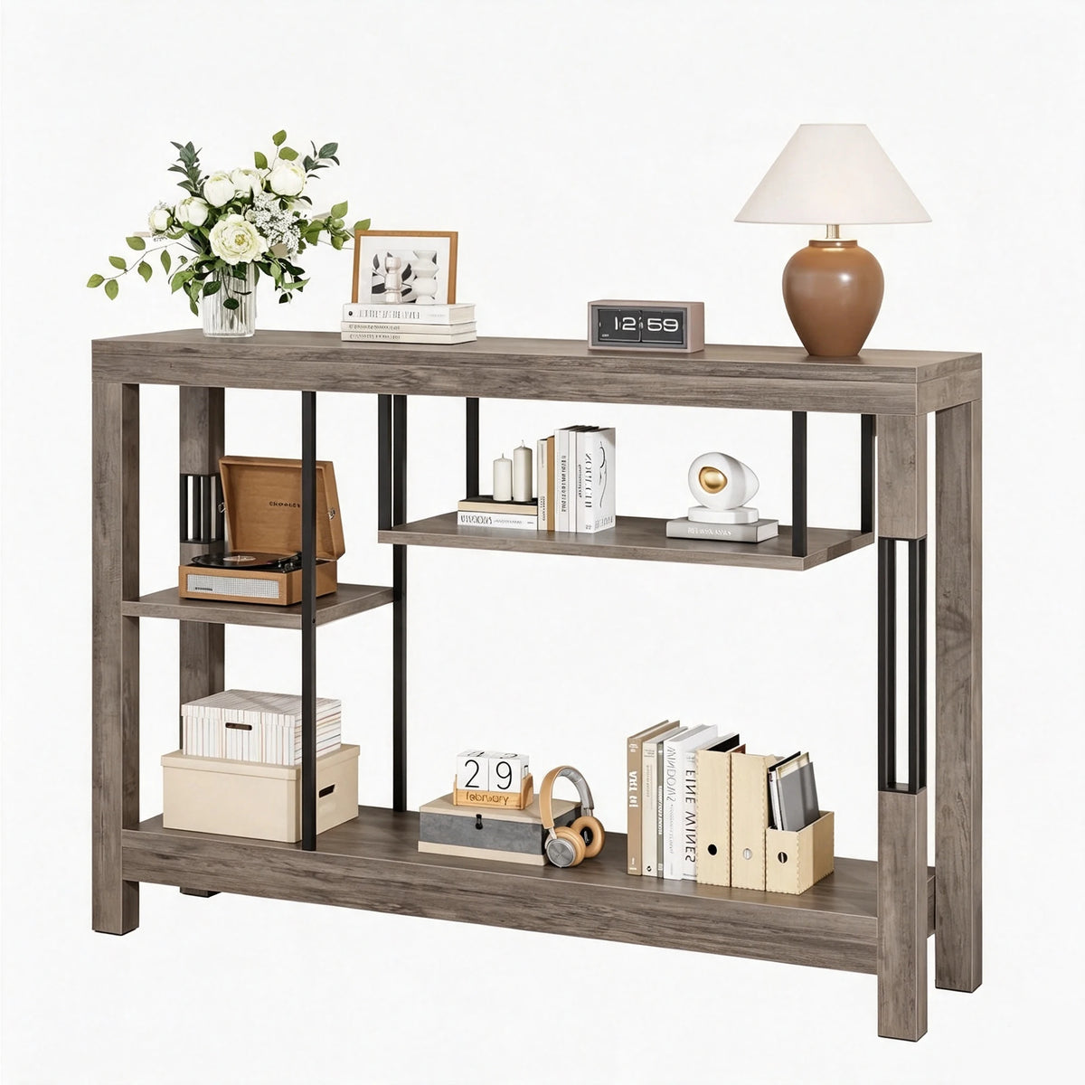 HiMISS Industrial Wood Console Table With Metal Frame