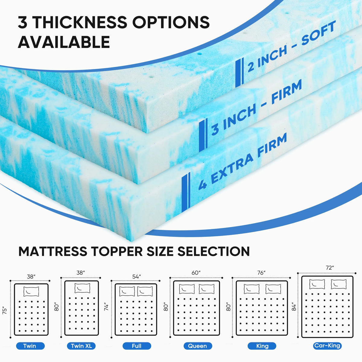 JHK Gel Memory Foam Mattress Topper Cooling Comfort