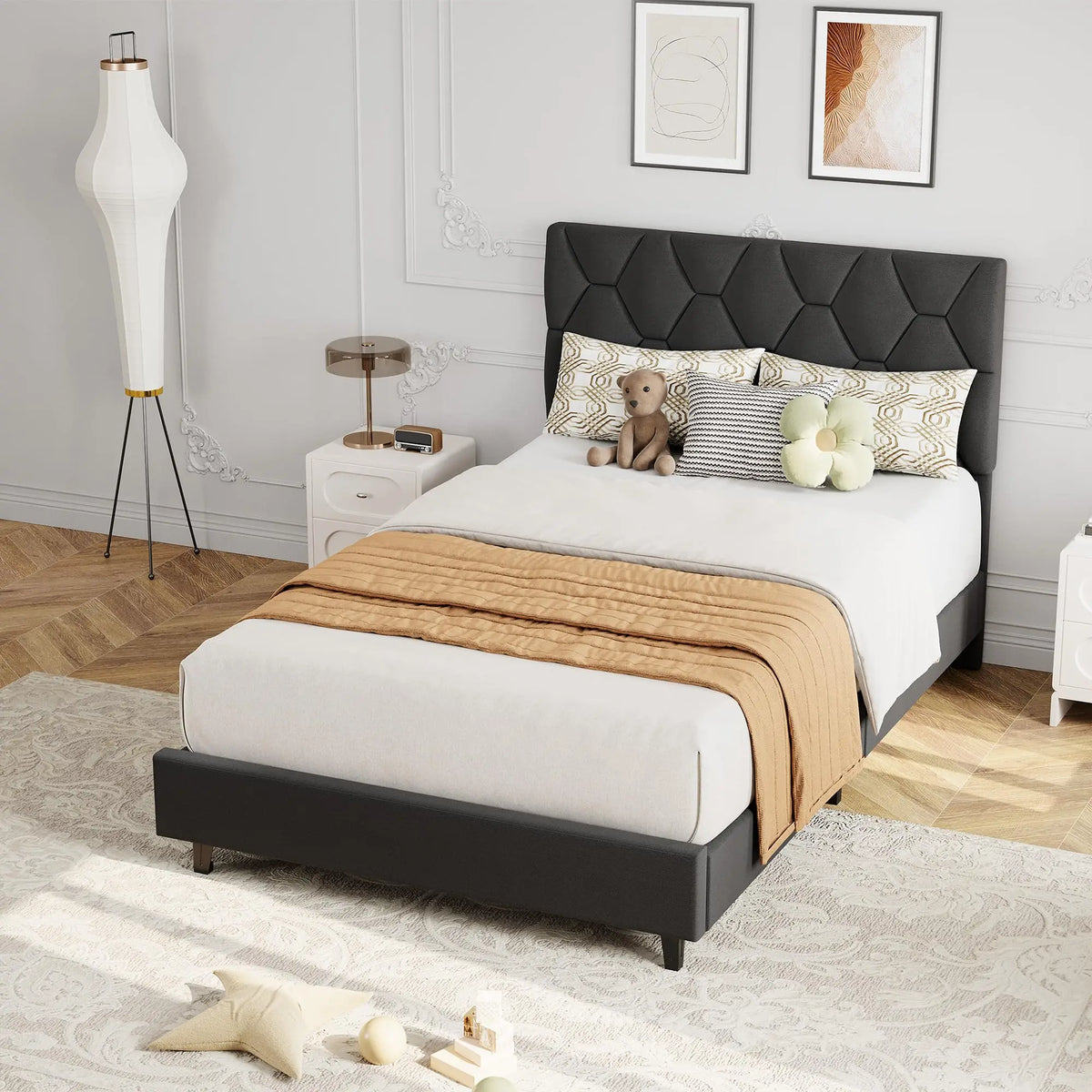 HiMISS Upholstered Platform Bed Frame With Adjustable Headboard
