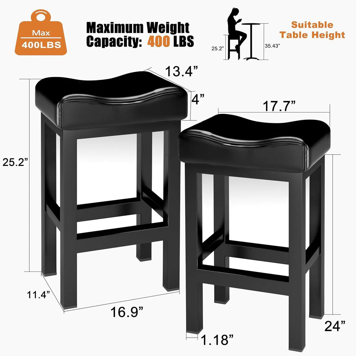 Thick Faux Leather Counter Height Bar Stools With Metal Frame
