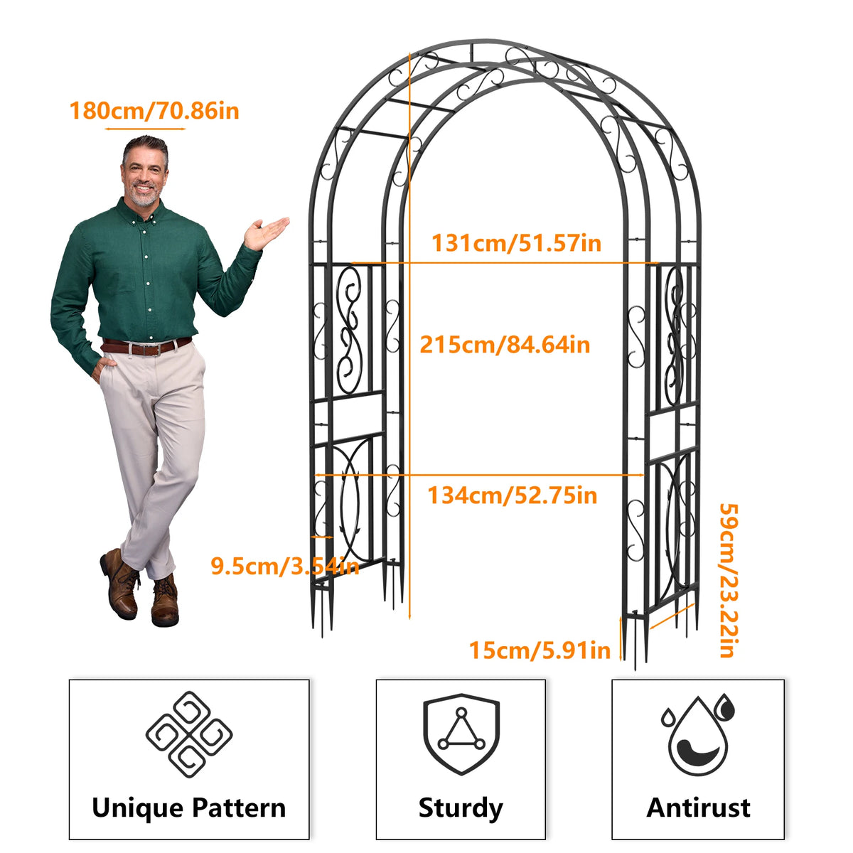 Heavy Duty Metal Garden Arbor Plant Arch Trellis Frame