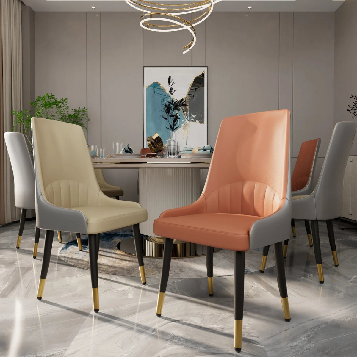 Modern Upholstered Dining Chairs With Metal Legs And Cushions