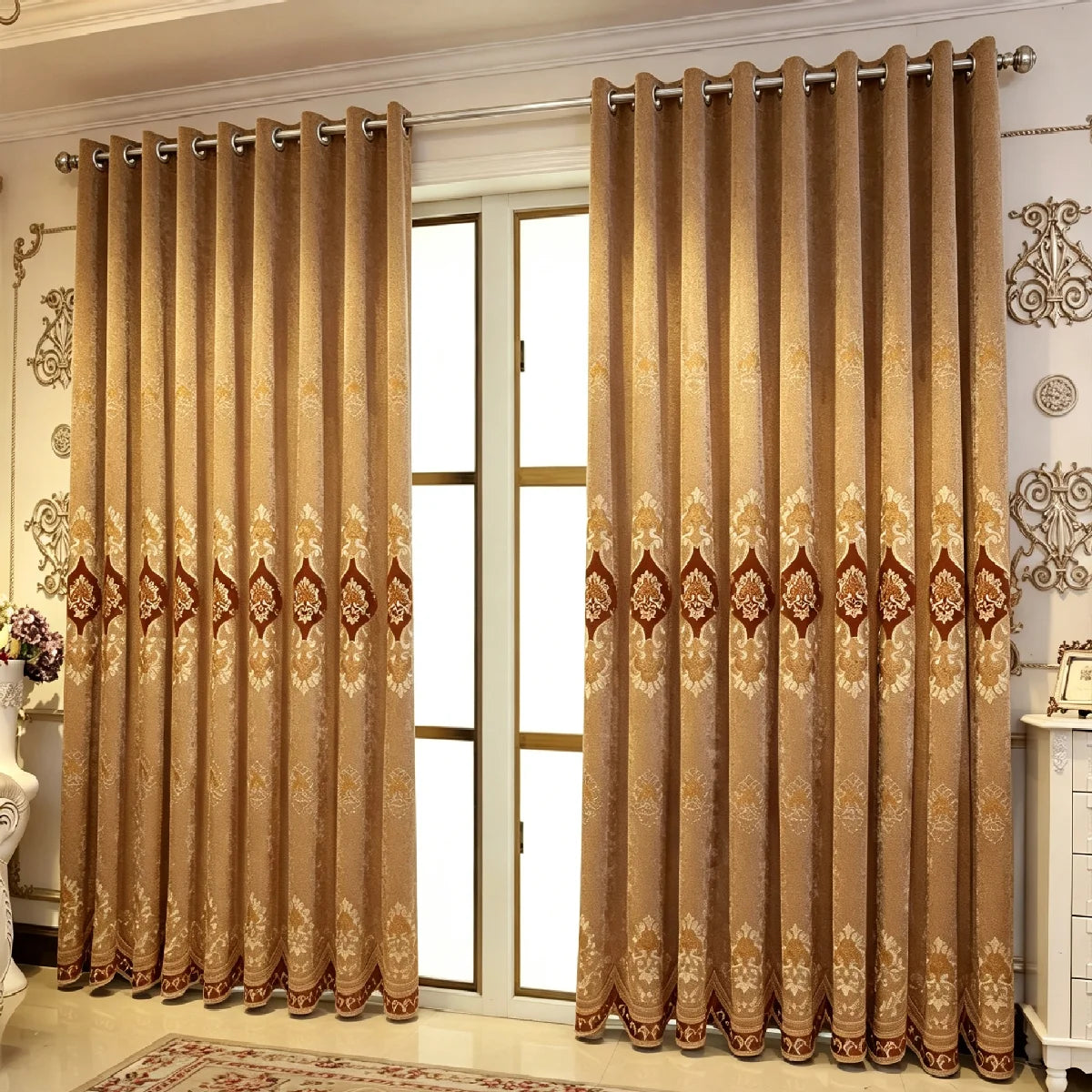 Luxury Embroidered Chenille Light Blocking Window Curtains