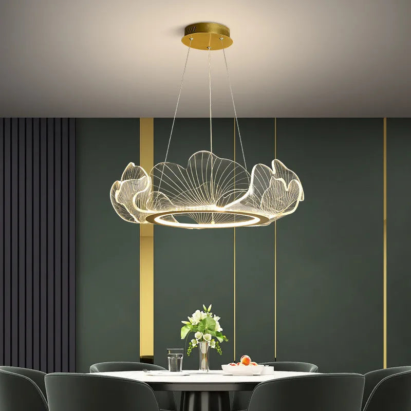 Qyartistry Dimmable Lotus Leaf LED Chandelier for Living Room
