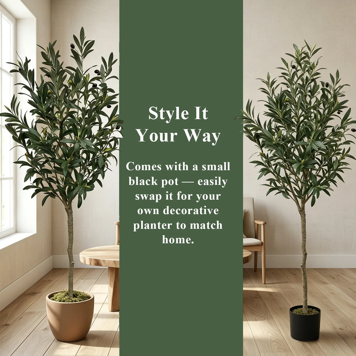 Artificial Olive Tree with Planter, Realistic Faux Silk Plant with Wood Trunk & Lifelike Fruits, Tall Fake Potted Olive Tree for Home Office Living Room Decor