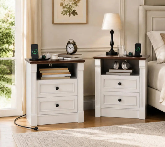 Garvee Modern Nightstand Set With USB Charging Station And Shelves