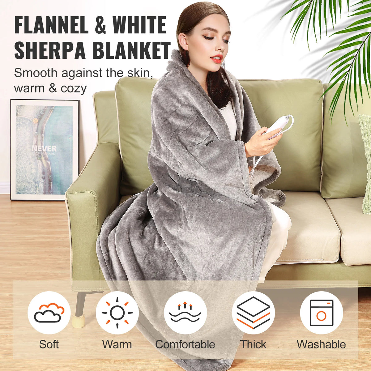 SucceBuy Heated Throw Blanket With Five Adjustable Heat Settings