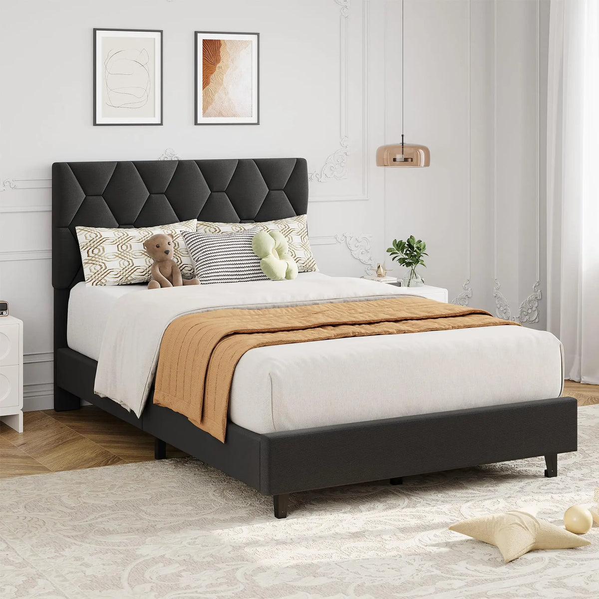 HiMISS Upholstered Platform Bed Frame With Adjustable Headboard
