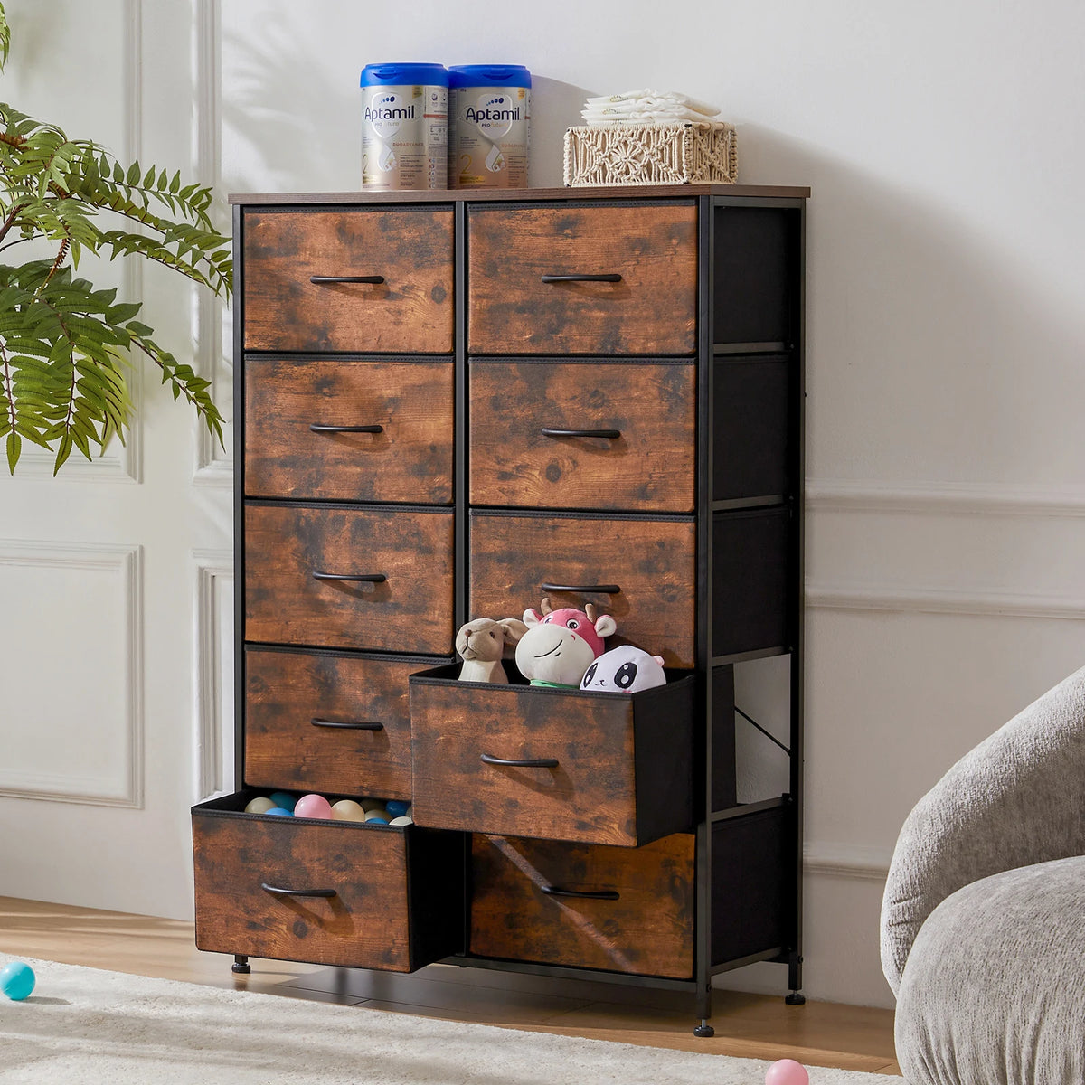 JHK Bedroom Steel Frame Wardrobe Storage Cabinet Fabric Drawers Organizer