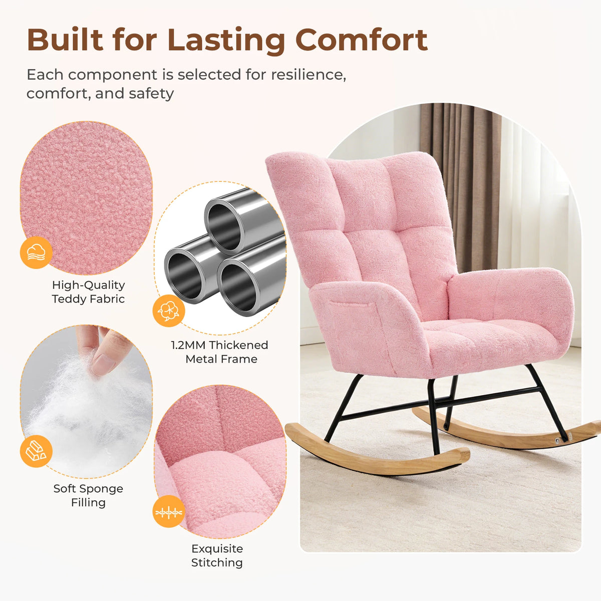 JMK Modern Velvet Upholstered Saucer Rocking Chair