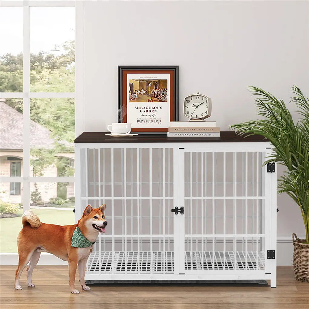 BINGOPAW Wooden Dog Crate Furniture With Metal Frame And Tray
