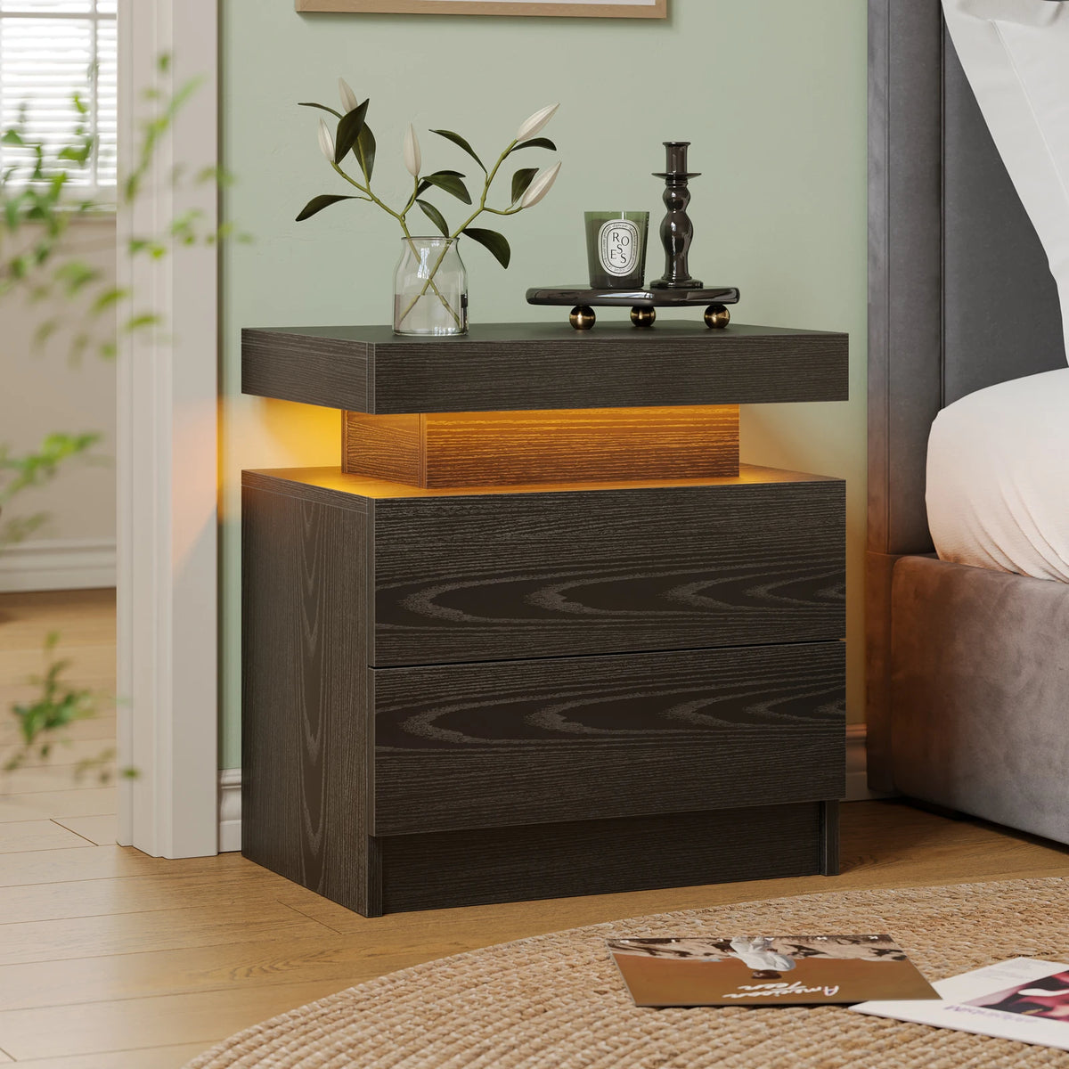Cubehom LED Nightstand With Two Drawers And Adjustable RGB Lights