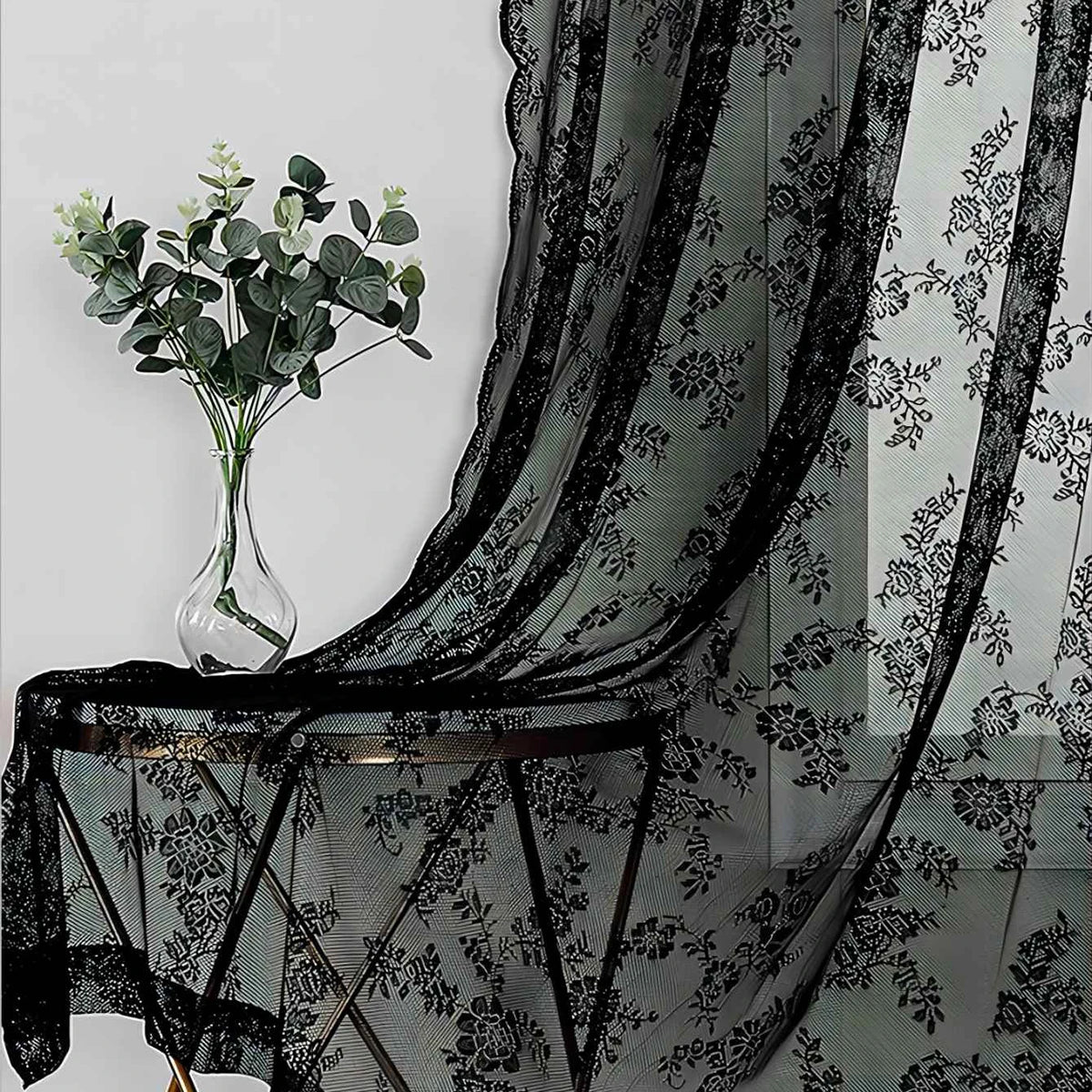 Romantic Flower Lace Sheer Window Curtain With Rod Pocket