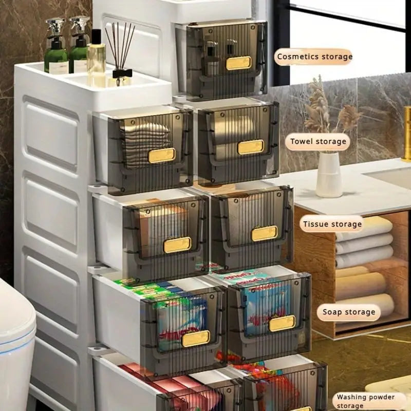 Four Tier Ultra Slim Plastic Bathroom Storage Cabinet