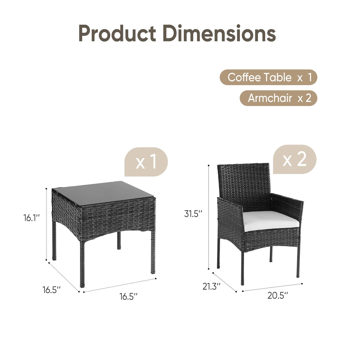 JHK All Weather Wicker Patio Bistro Set With Glass Table