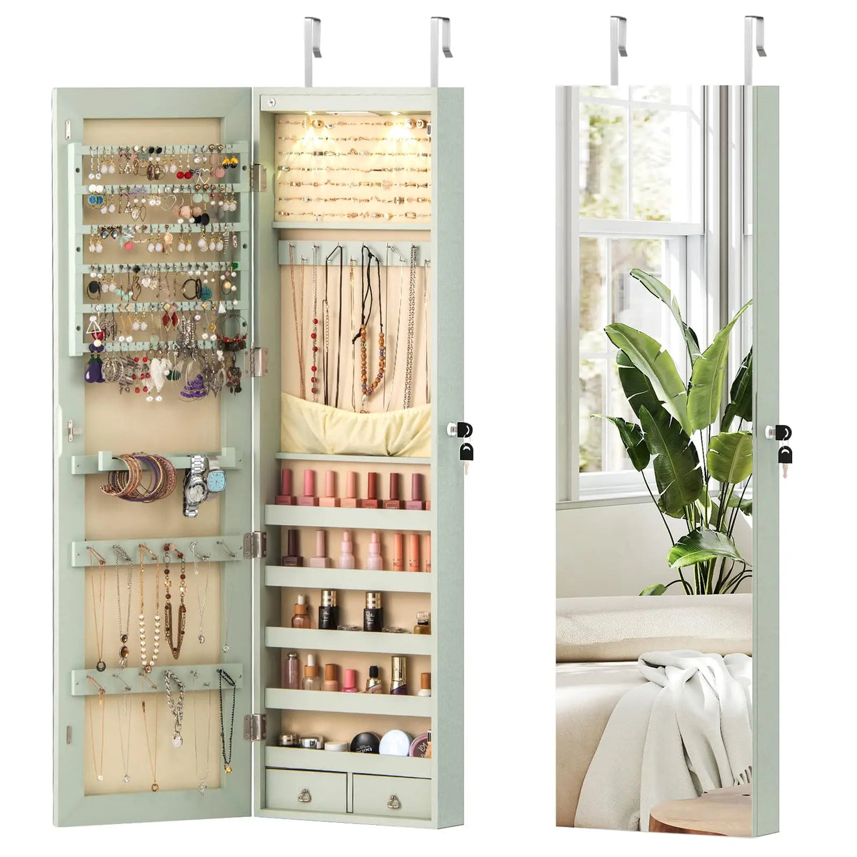 XIAOLANG Full Length Mirrored Jewelry Armoire With LED Lights