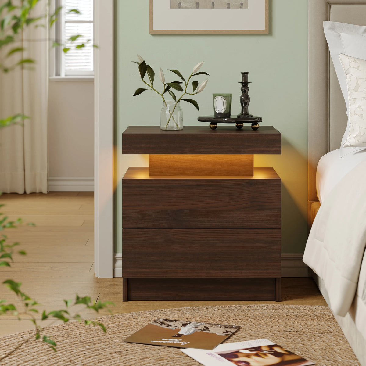 Cubehom LED Nightstand With Two Drawers And Adjustable RGB Lights