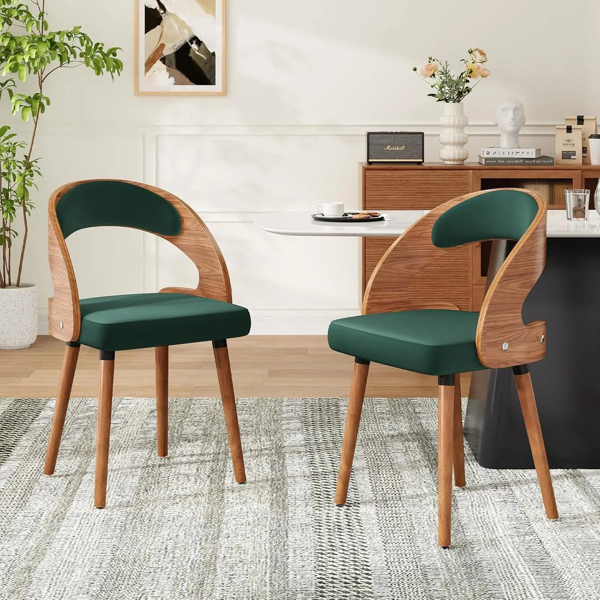 Farini Modern Wood Dining Chairs Curved Backrest Set