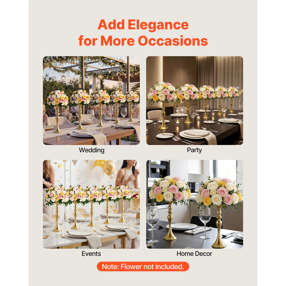 SucceBuy Wedding Flower Vase 15/16.9/21.7 in Tall Electroplated Versatile Arrangement Stand for Home Decor Reception Stand Gold