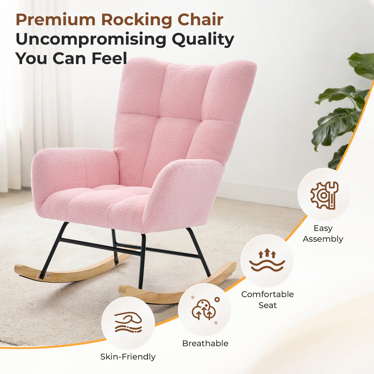 JMK Modern Velvet Upholstered Saucer Rocking Chair